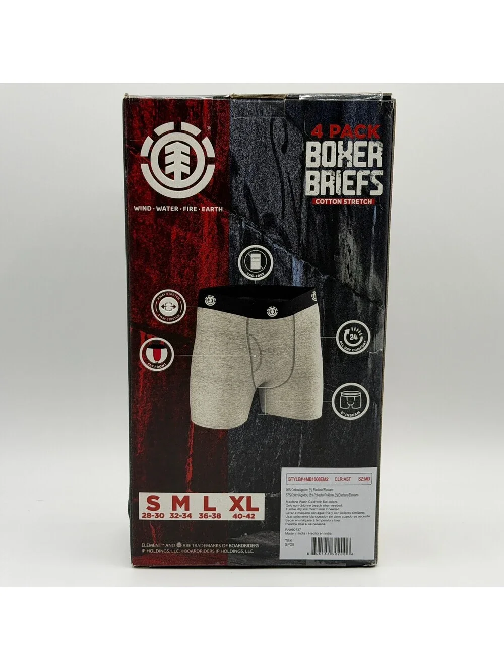 Element 4 Pack Cotton Stretch Fly Front Boxer Briefs Black Men's M Boxer Briefs